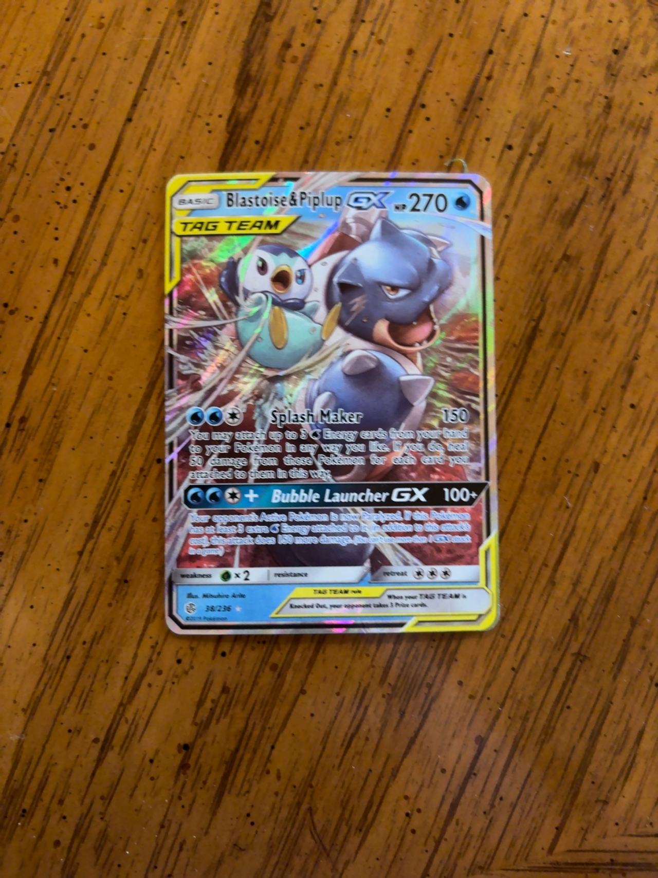 Pokemon Blastoise & Piplup GX Cosmic Eclipse Holo Card