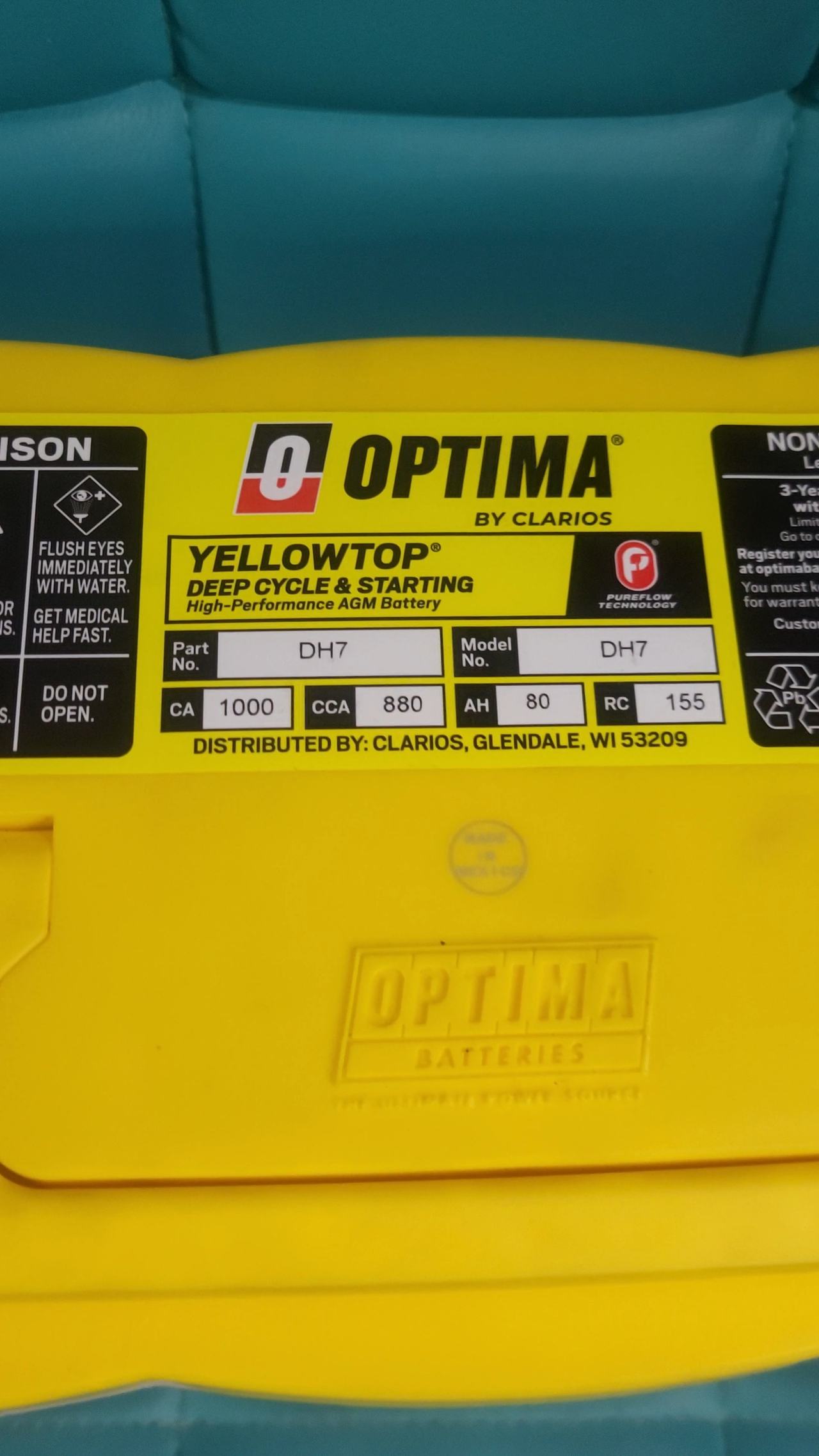 (AGM) Optima YellowTop DH7 Dual Purpose Battery