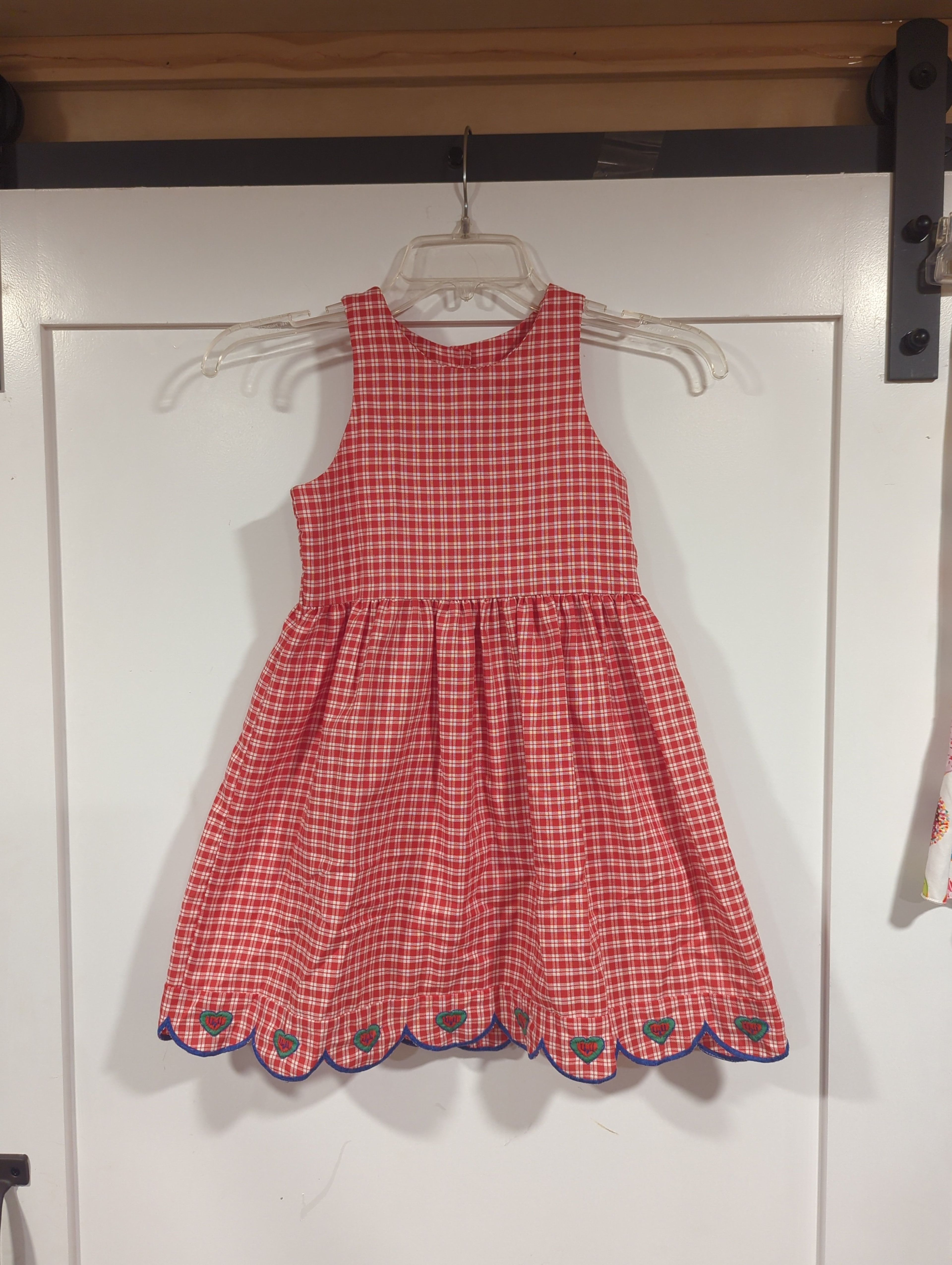 Girls Red Gingham Scalloped Dress- VINTAGE - Image 2
