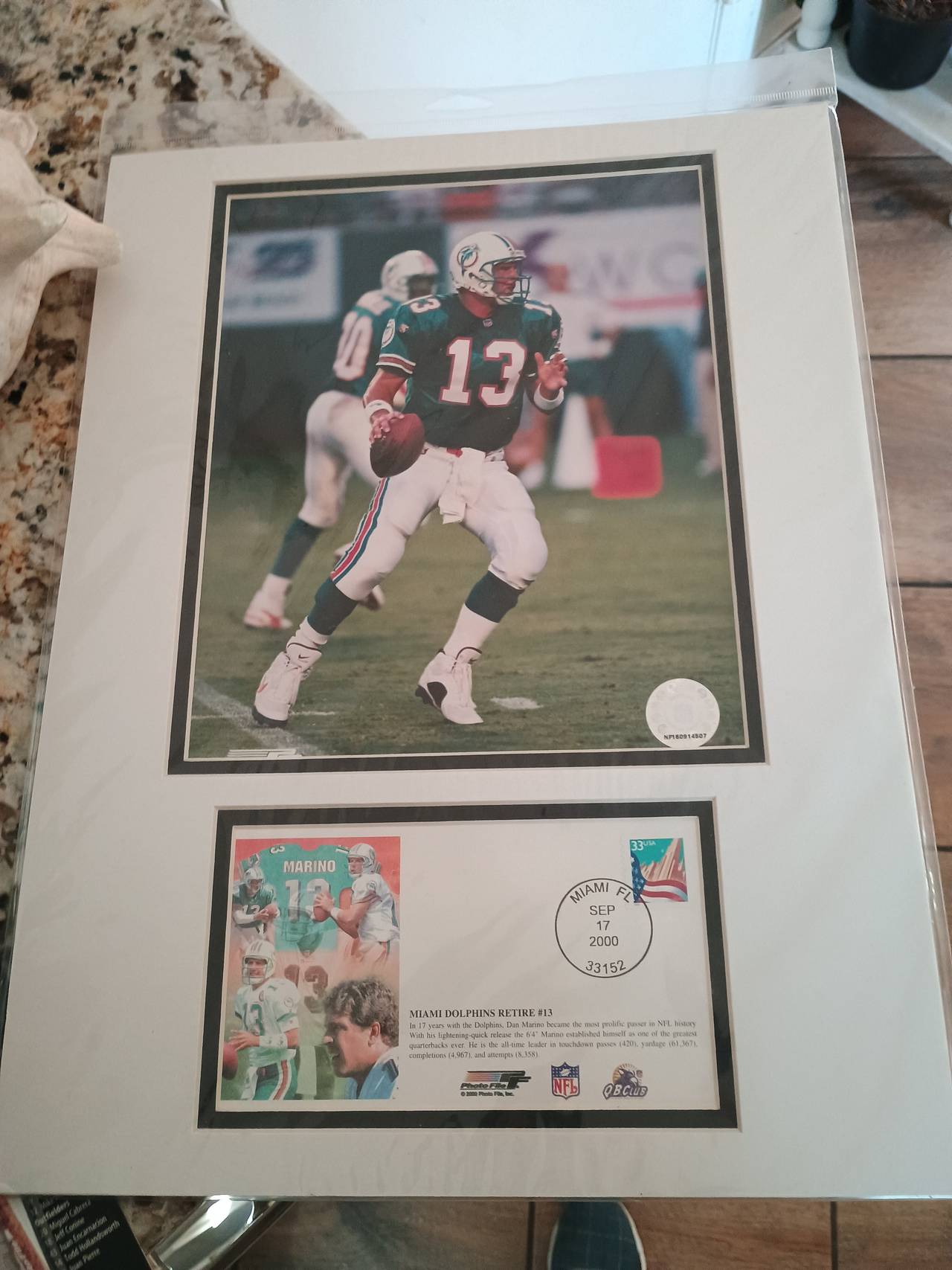 Dan Marino Miami Dolphins Matted Photo with Commemorative Stamp Display