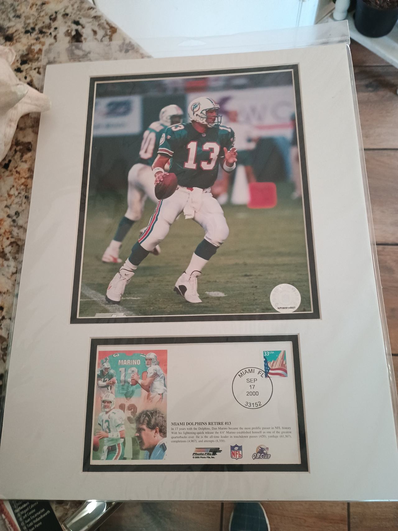 Dan Marino Miami Dolphins Matted Photo with Commemorative Stamp Display