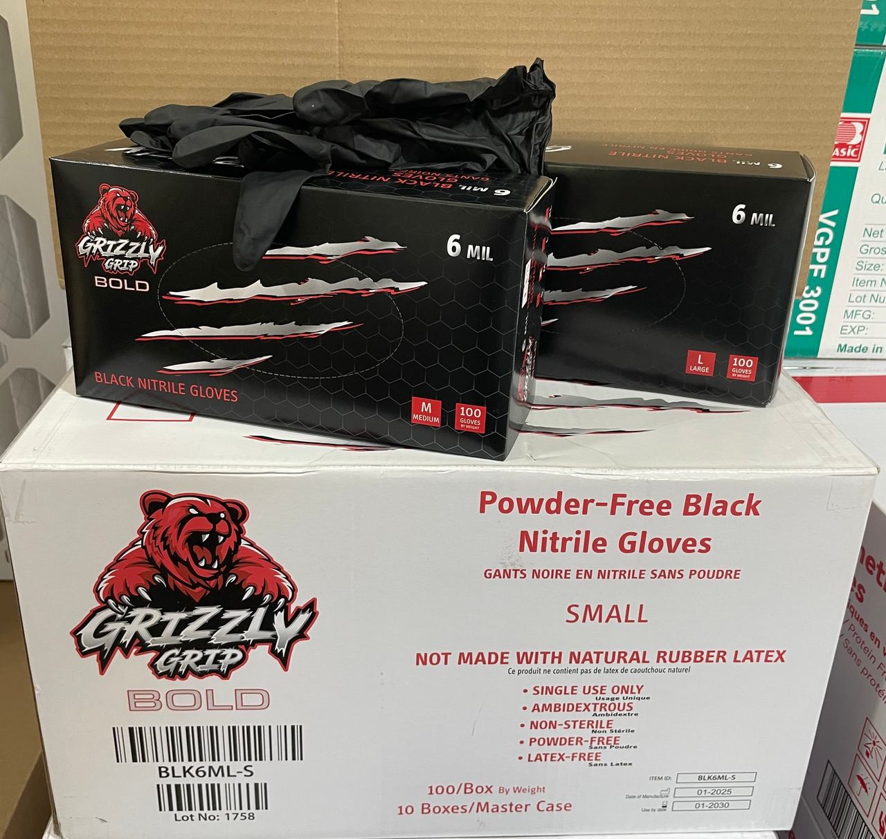 Grizzly Grip Bold Black Nitrile Gloves