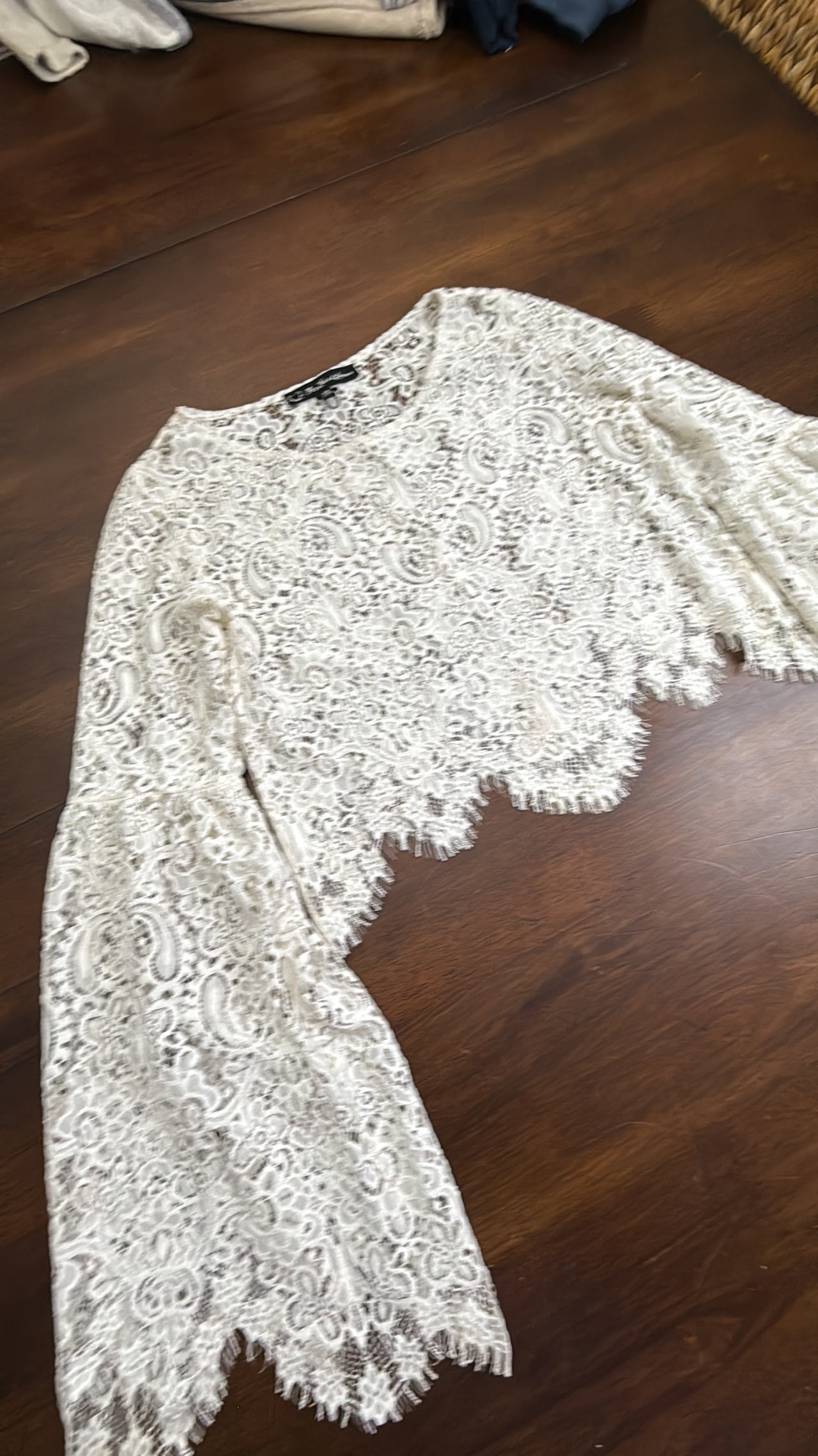 For Love & Lemons Lace Bell Sleeve Crop Top Small