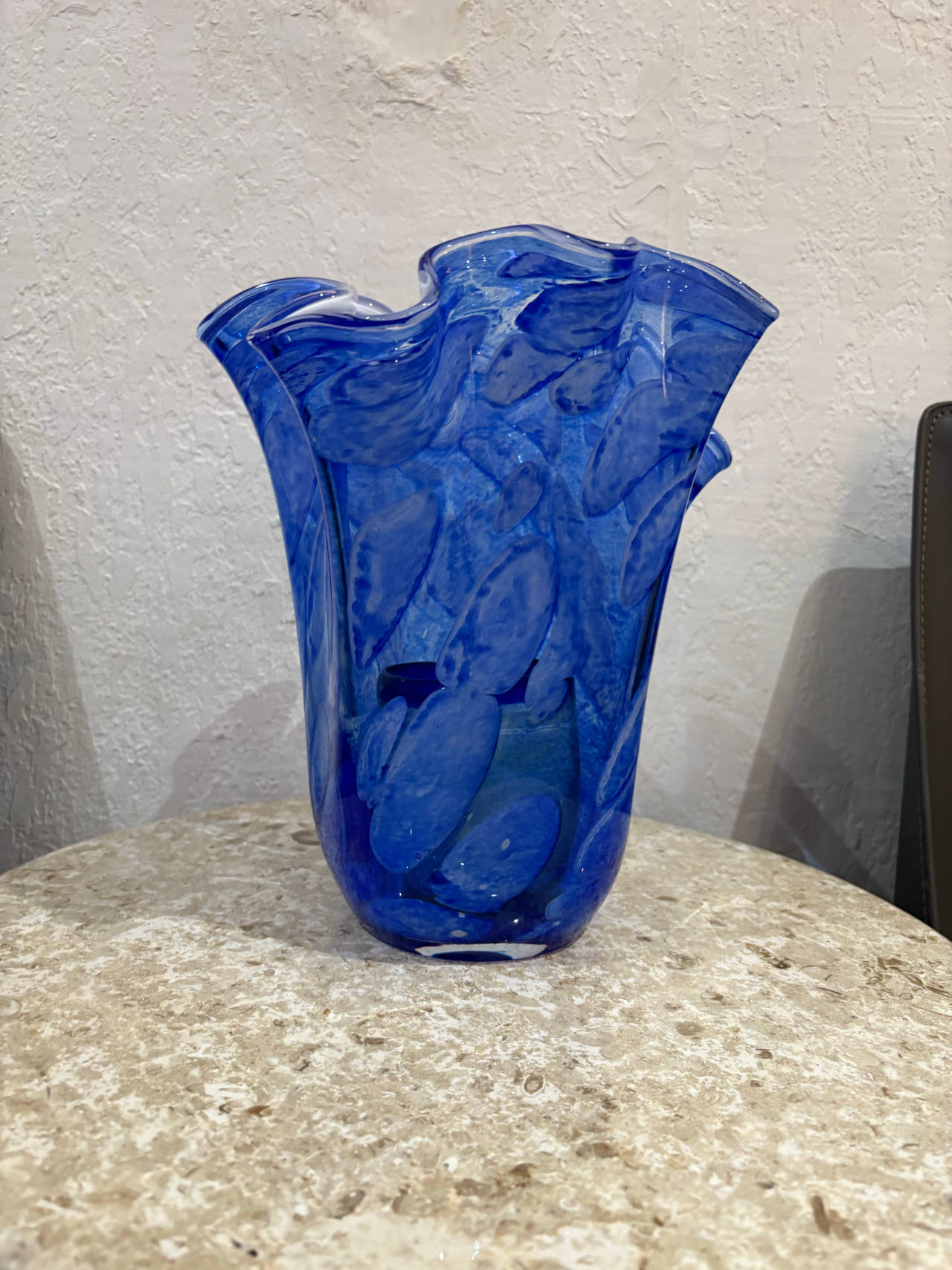 Cobalt Blue Ruffled Art Glass Vase