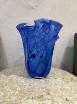 Cobalt Blue Ruffled Art Glass Vase - Image 1