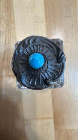 Antique Glass Inkwell with Metal Lid and Blue Stone - Image 2