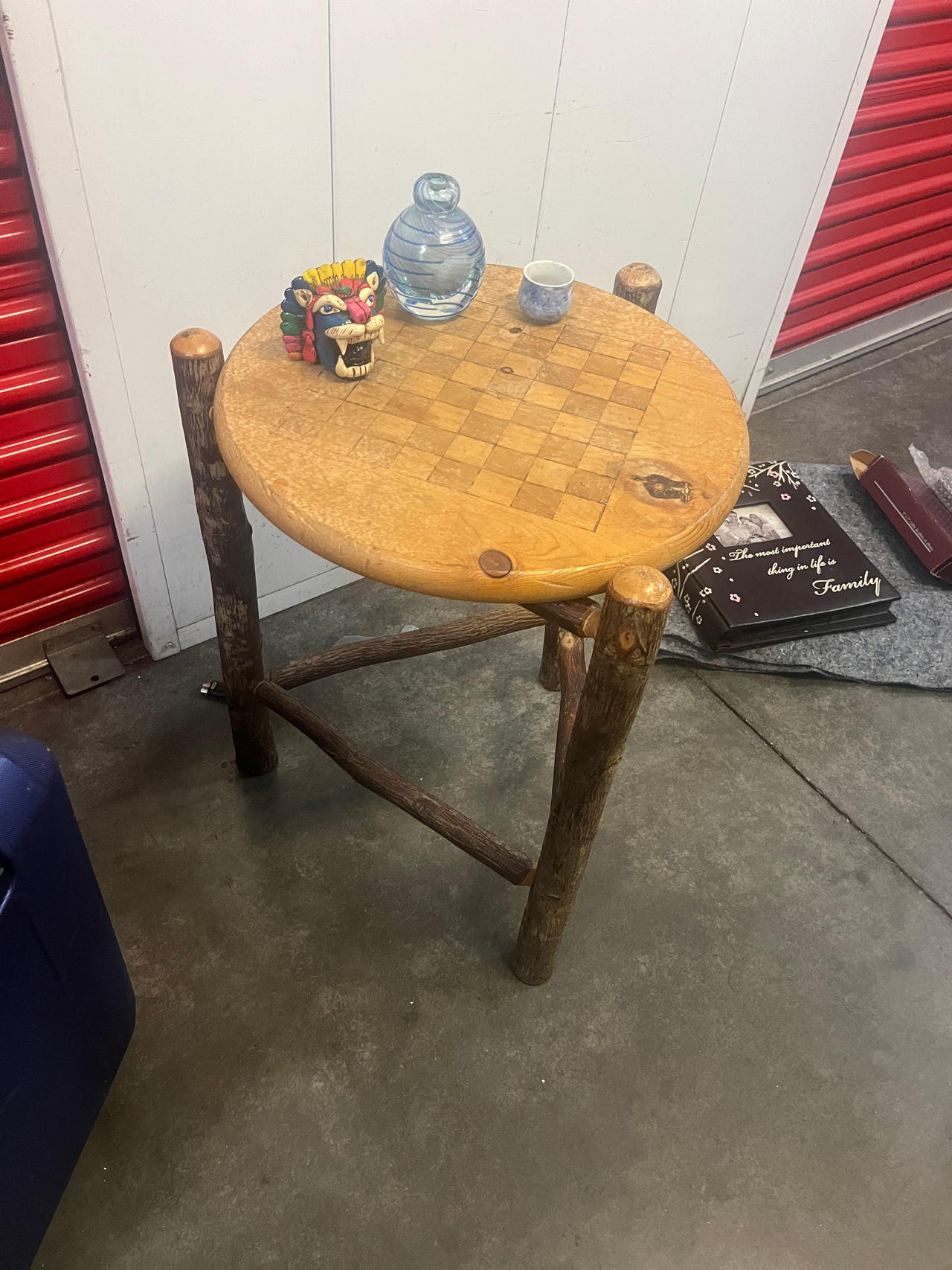Rustic Log Checkerboard Side Table