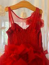 Girls' Ruffled Red Party Dress - Image 7