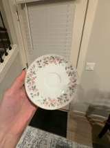 Noritake 5415 Tea Cup and Saucer – Peach Flowers Green & Gray Leaves - Image 1