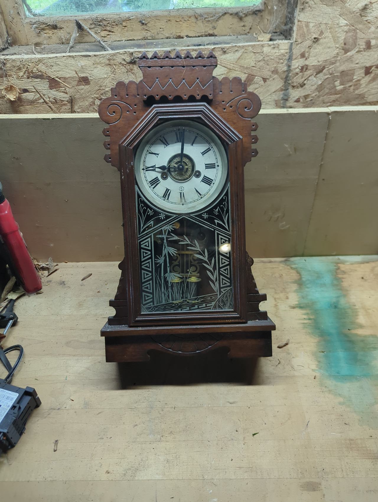 E. Ingraham Walnut Gingerbread Mantle Clock
