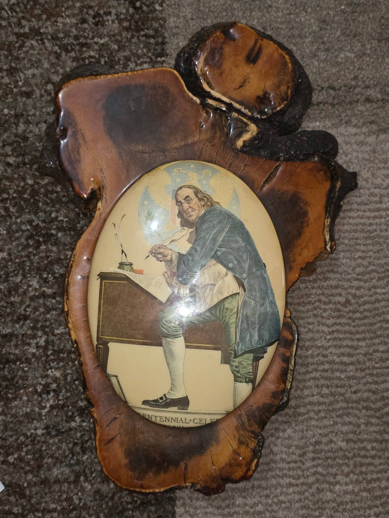 Vintage Benjamin Franklin Live Edge Wood Plaque