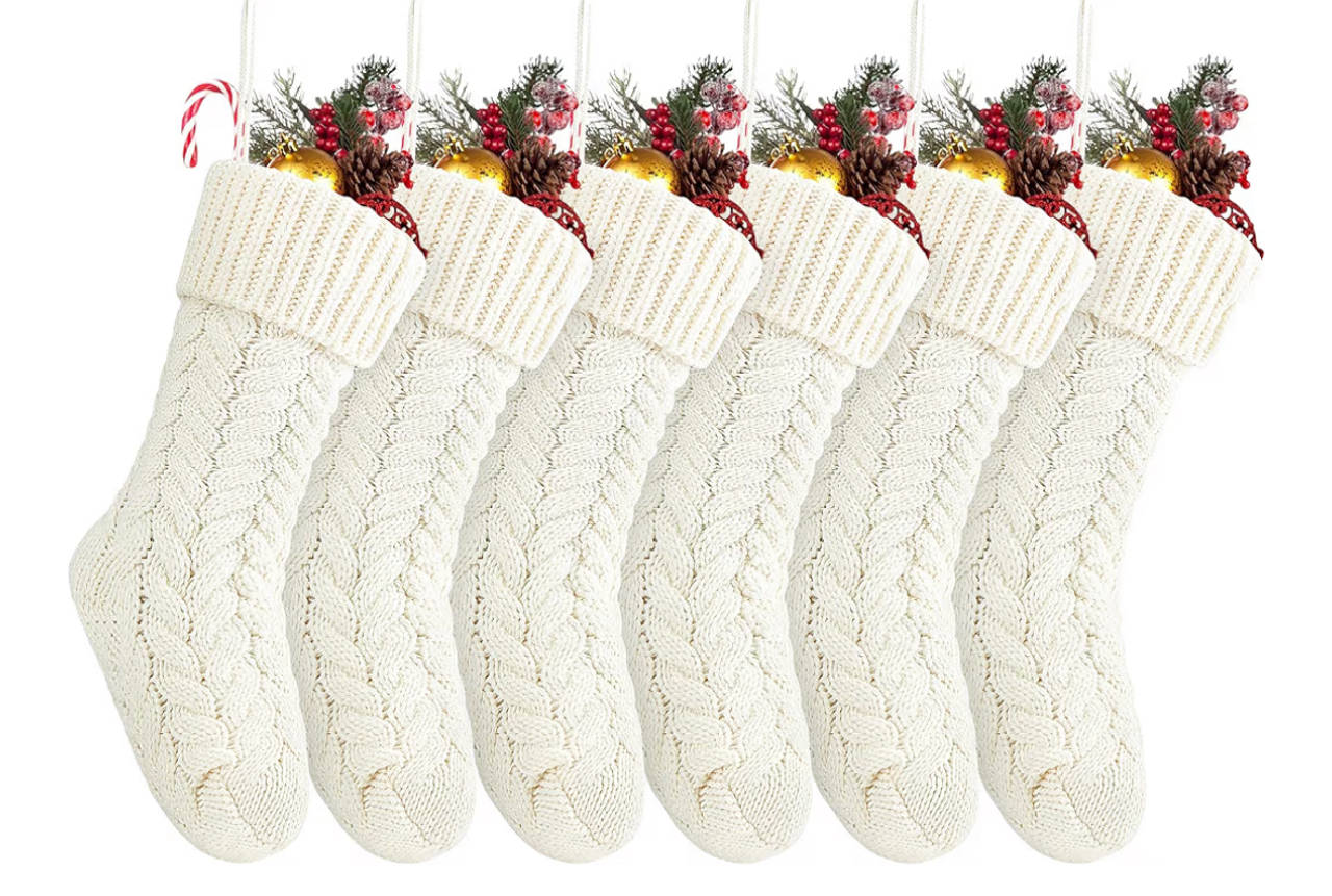 FESCIORY 18 Inches Christmas Stockings Bulk, 6 Pack Large Size Cable Knitted