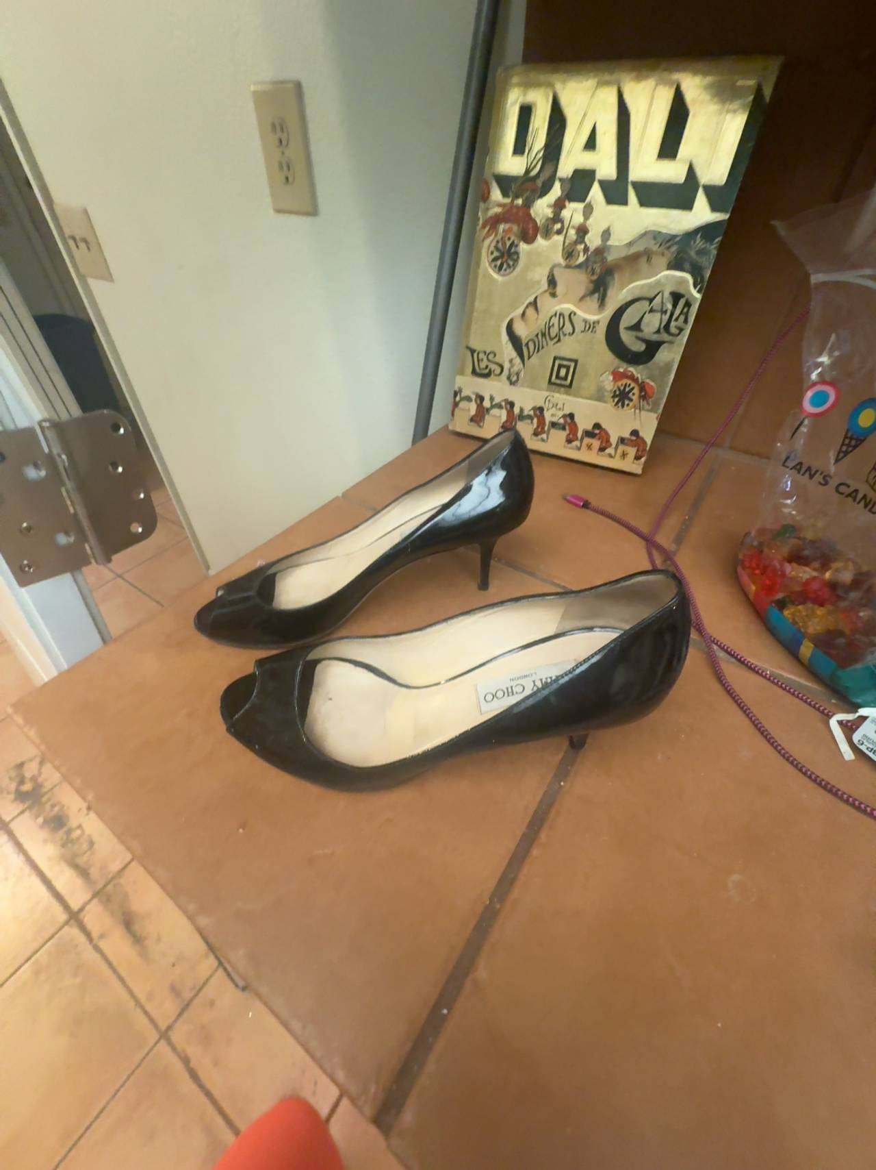 Jimmy Choo Black Patent Leather Peep Toe Pumps