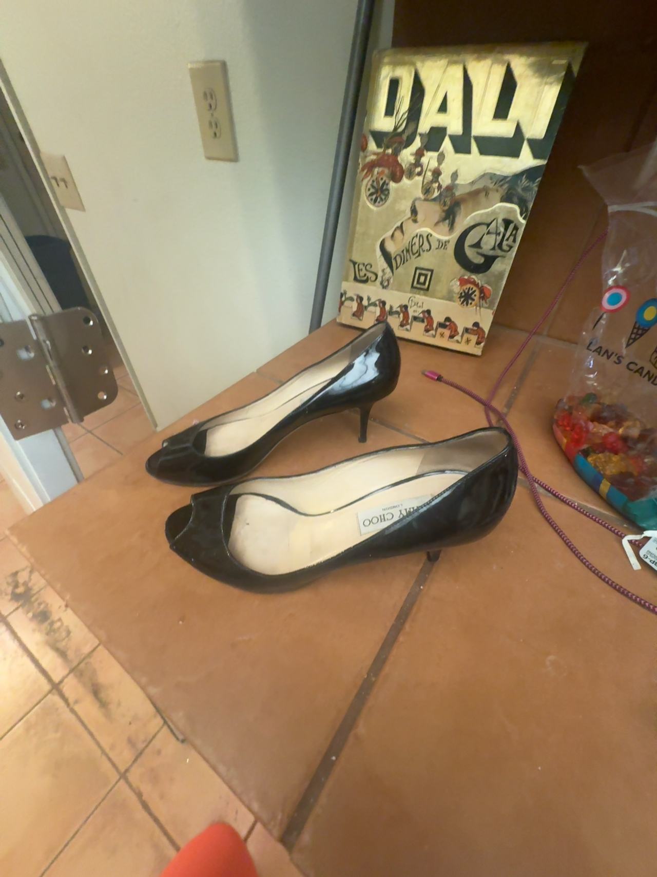 Jimmy Choo Black Patent Leather Peep Toe Pumps