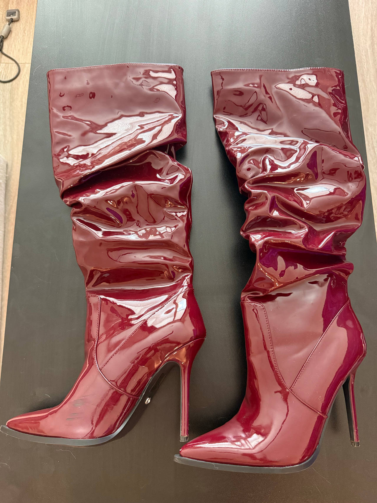 Patent Leather Stiletto Knee High Boots Size 7.5
