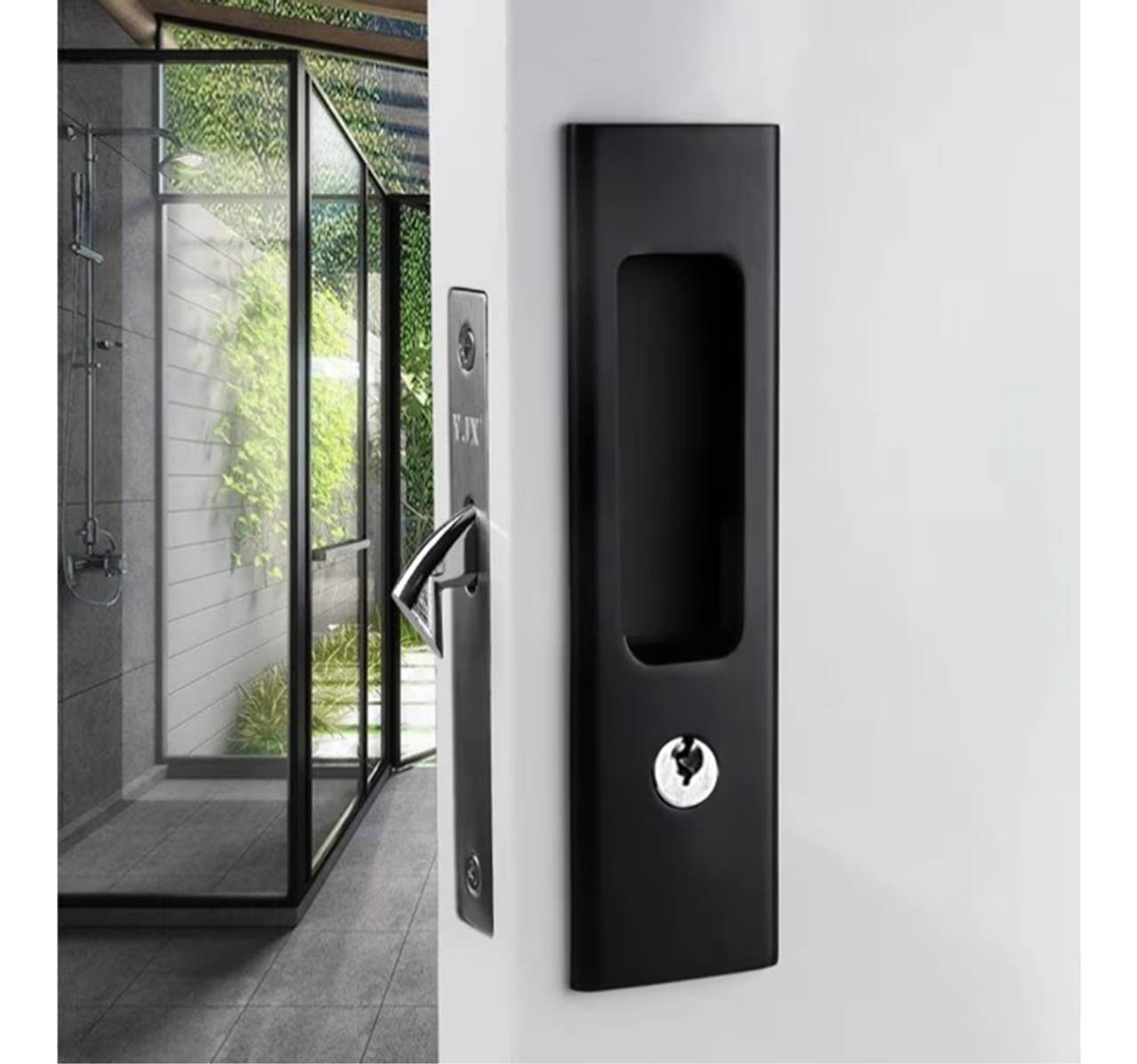 6.3” Privacy Pocket Door Lock Hardware,Invisible Door Handle WITHOUT Keys