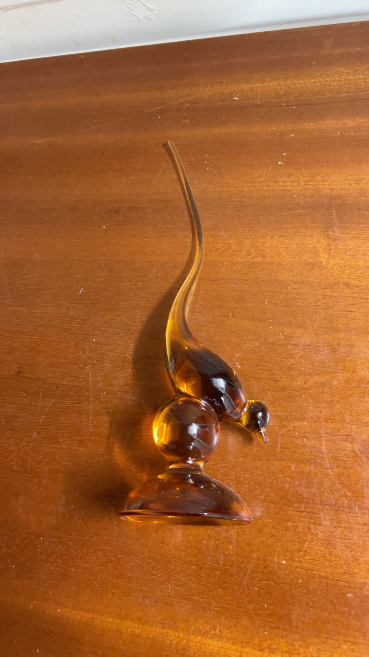Viking Glass Amber Long Tail Bird Figurine