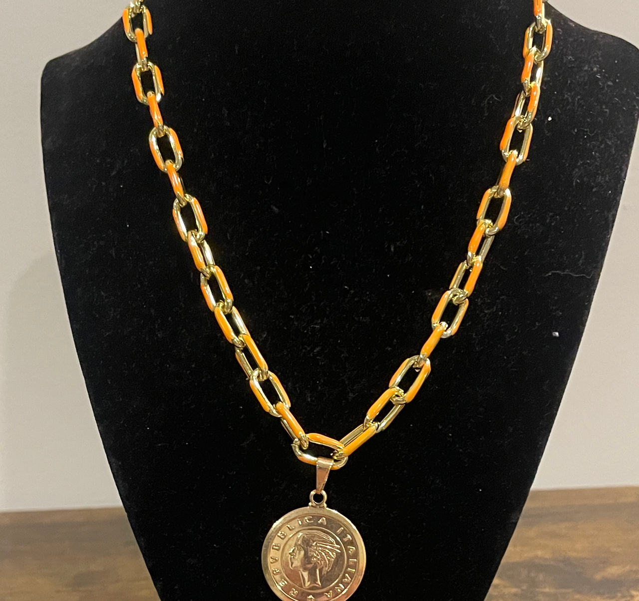 Italian Coin Enamel Link Necklace