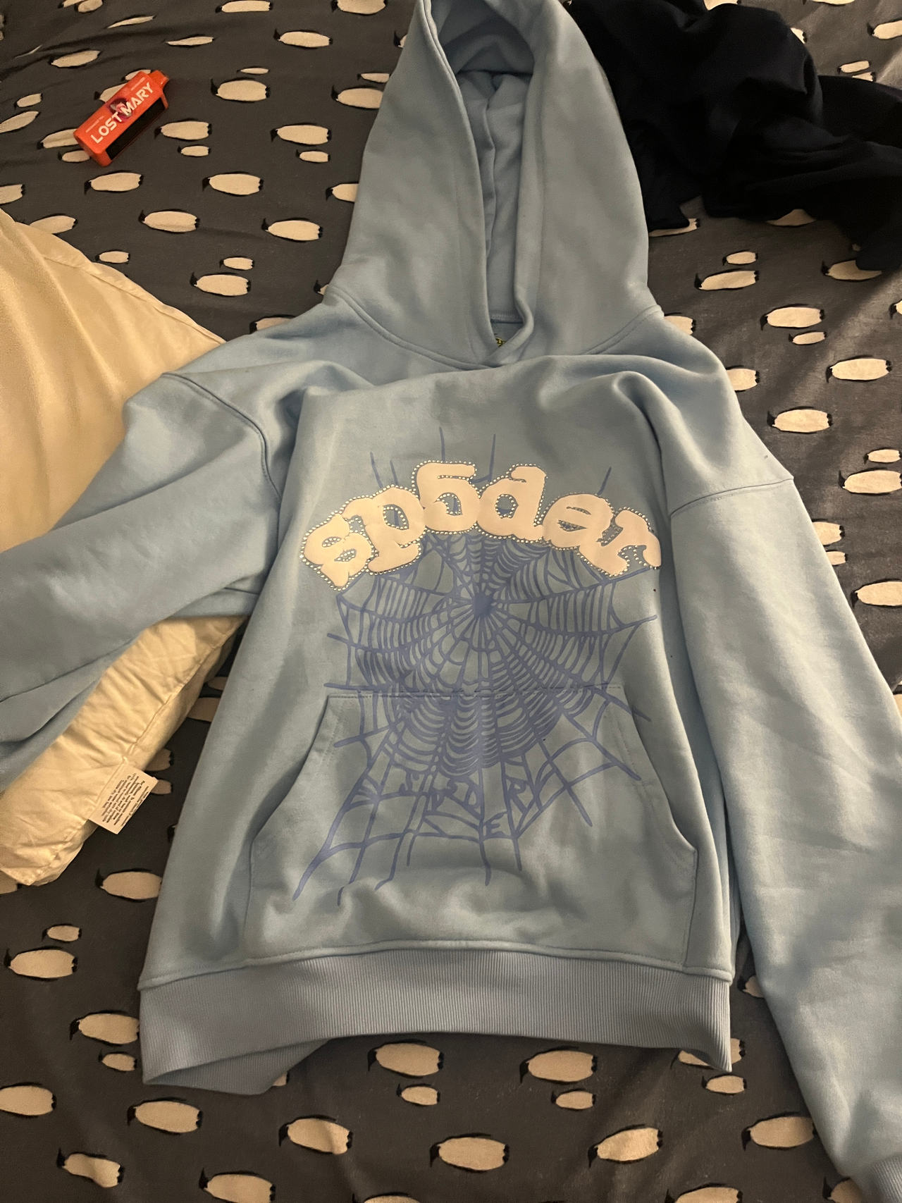 Small baby blue Sp5der Hoodie