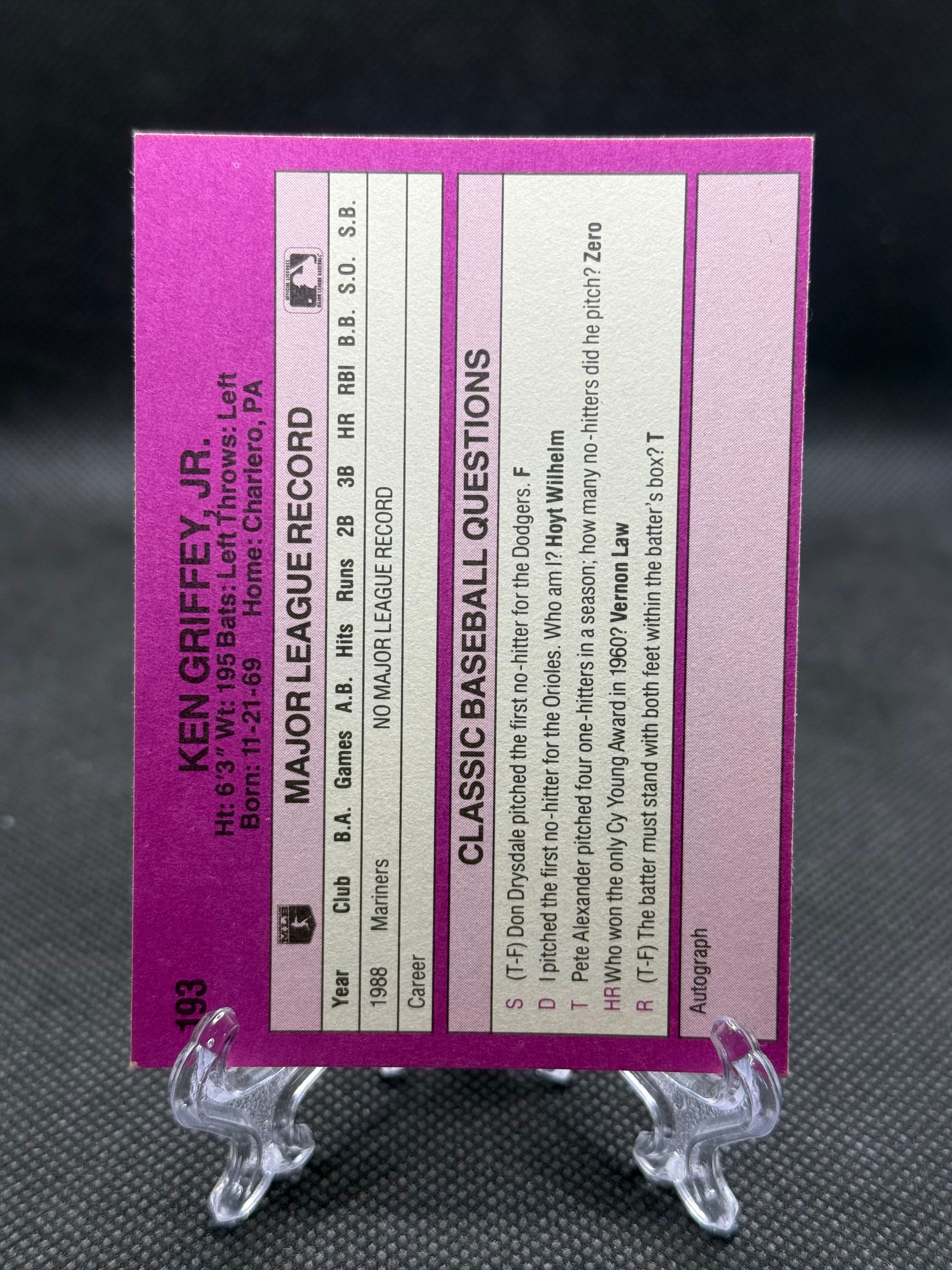 1991 Classic Ken Griffey Jr. Baseball Card #T91 - Image 3