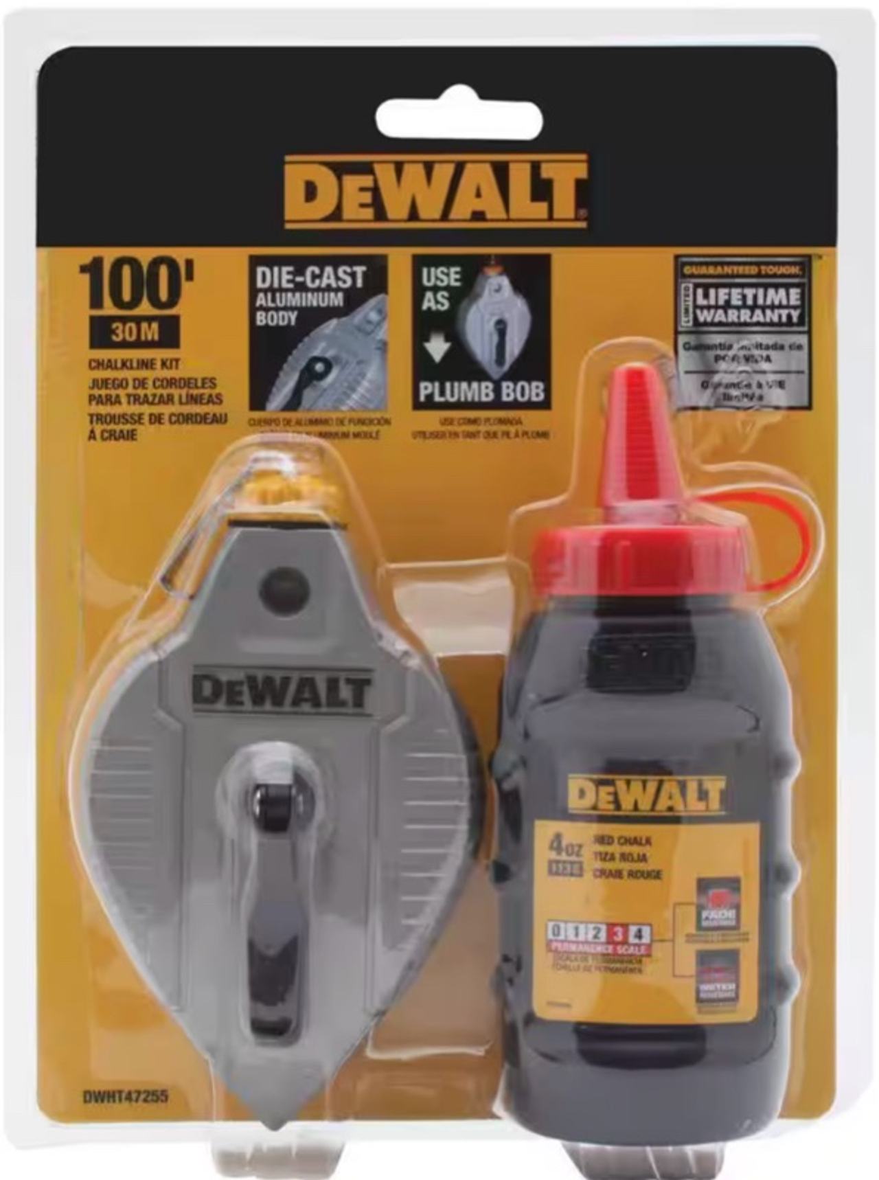 DEWALT 100 ft Cast Aluminum Chalk Reel with Red Chalk