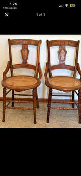 Antique Wood Dining Chairs with Cane Seats - Image 2