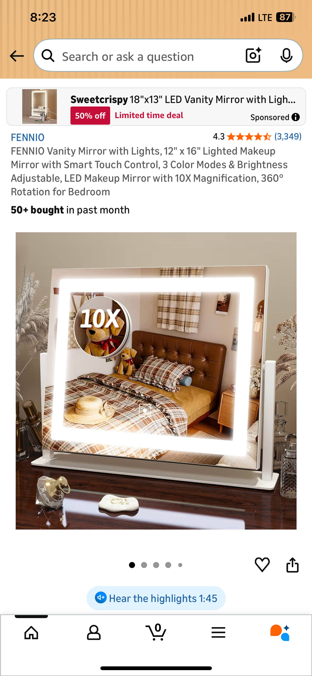 FENNIO Vanity Mirror with Lights, 12" x 16" Lighted Makeup Mirror