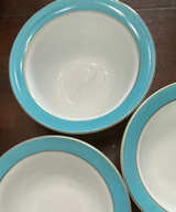 3- Vintage Pyrex Milkglass 9” Blue Gold Band Fruit/Dessert Bowls - Image 1