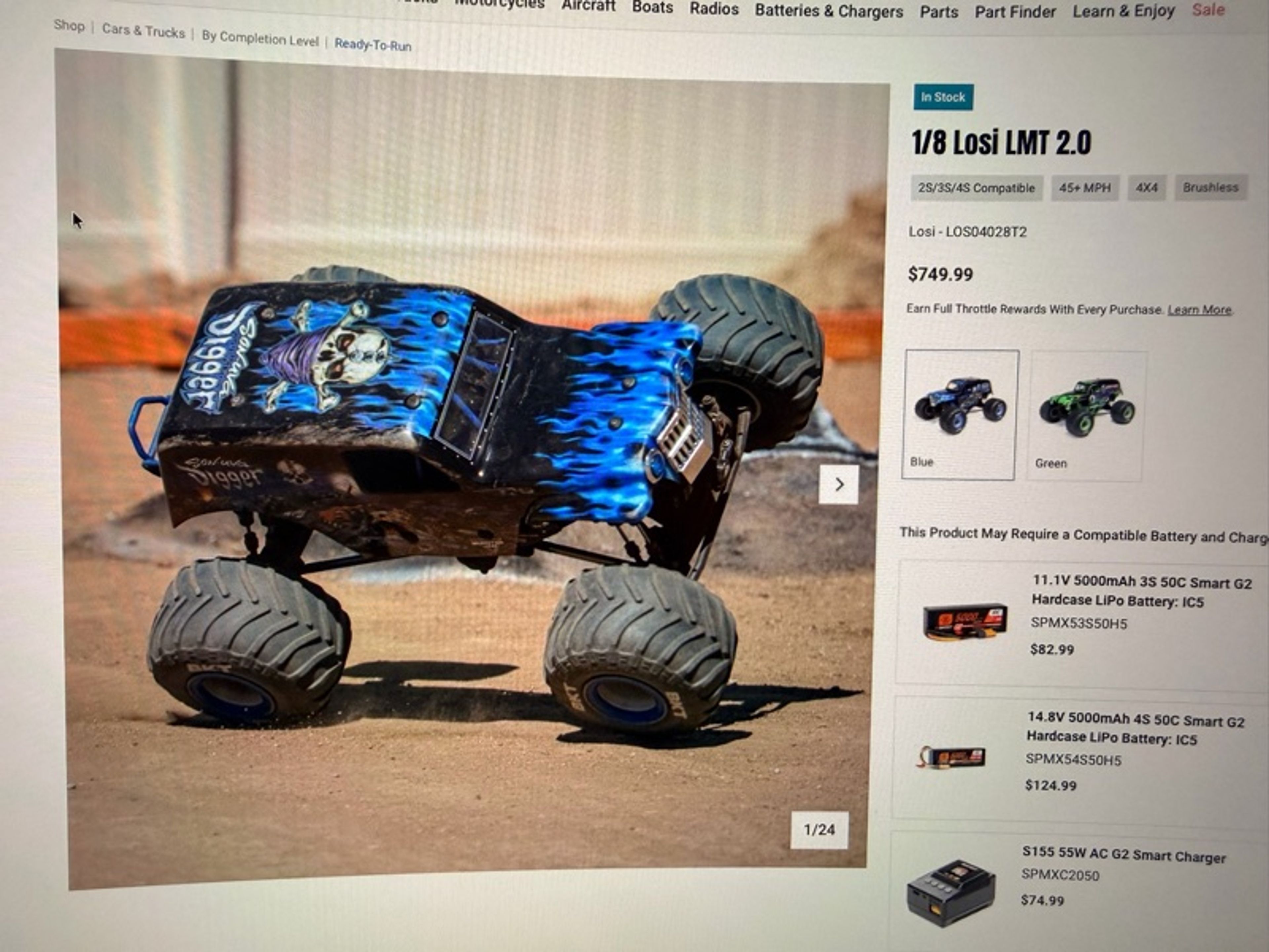 Losi LMT 2.0 Son-Uva Digger Blue 4WD Monster Truck w tons of NEW Spare Parts - Image 2