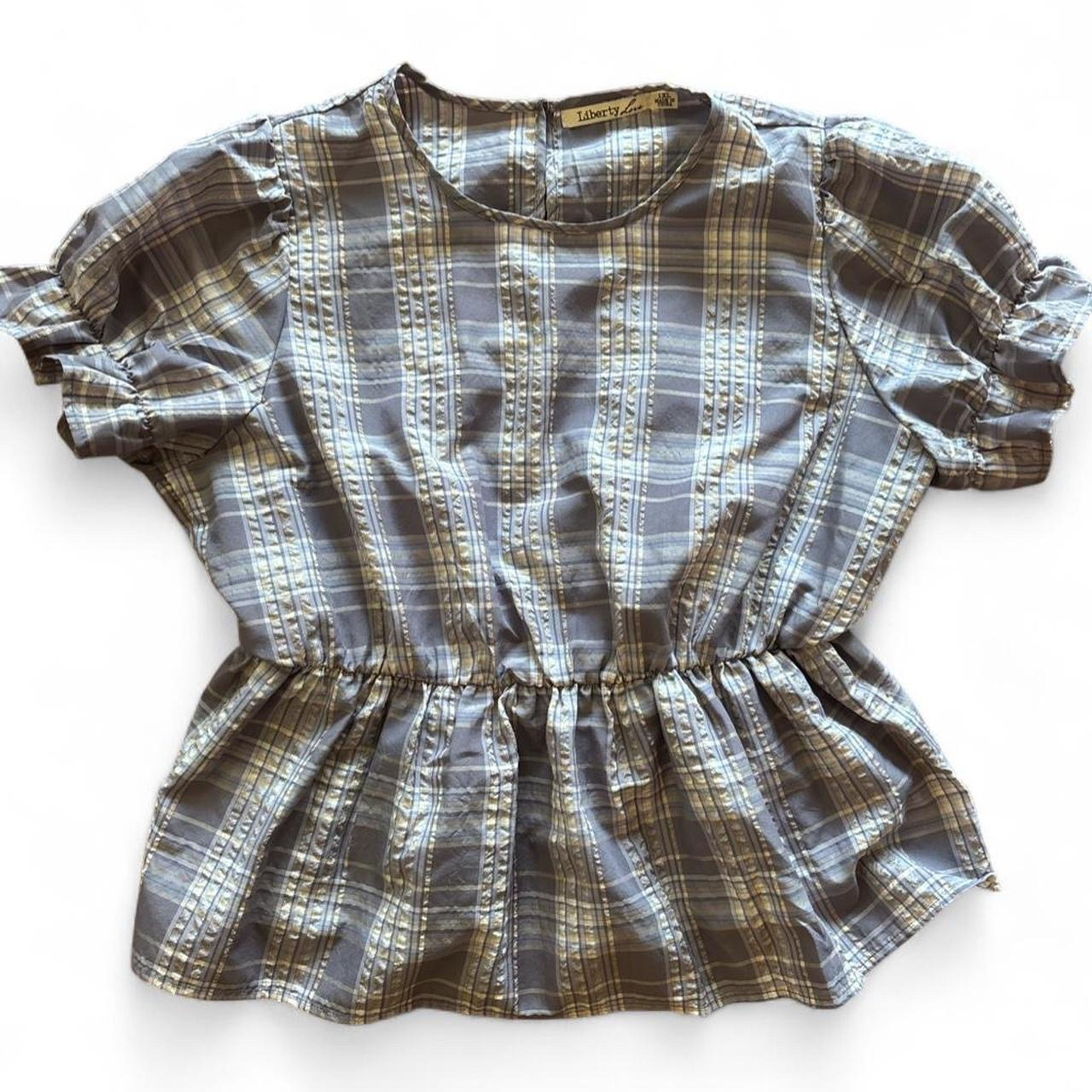 Liberty Love Plaid Peplum Puff Sleeve Top