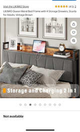 Likimio King Bed Frame with 4 Storage Drawers and Charging Headboard - Image 3