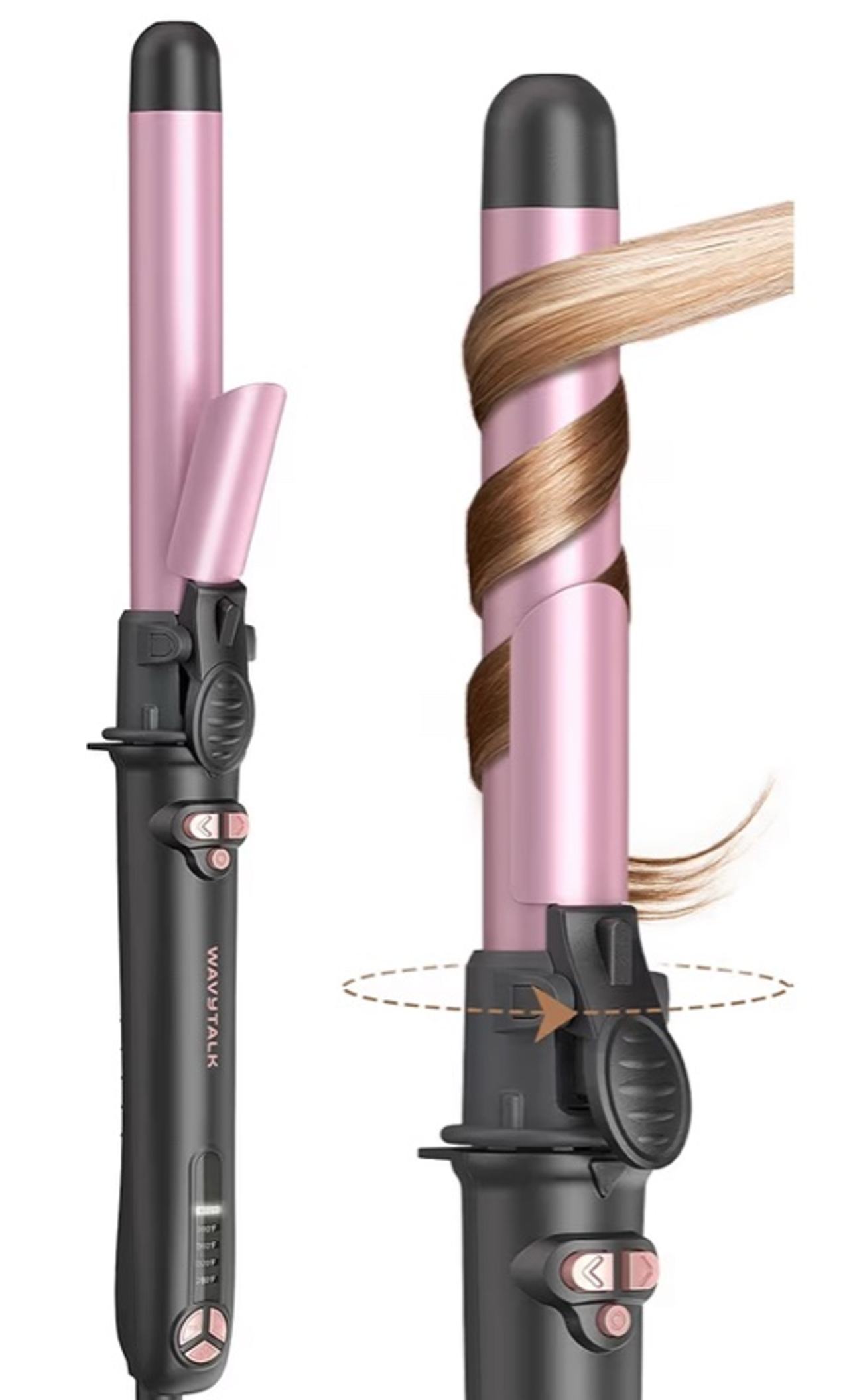 Wavytalk Rotating Curling Iron, Curl Cycle, 1In Automatic Curling Wand Rose Gold