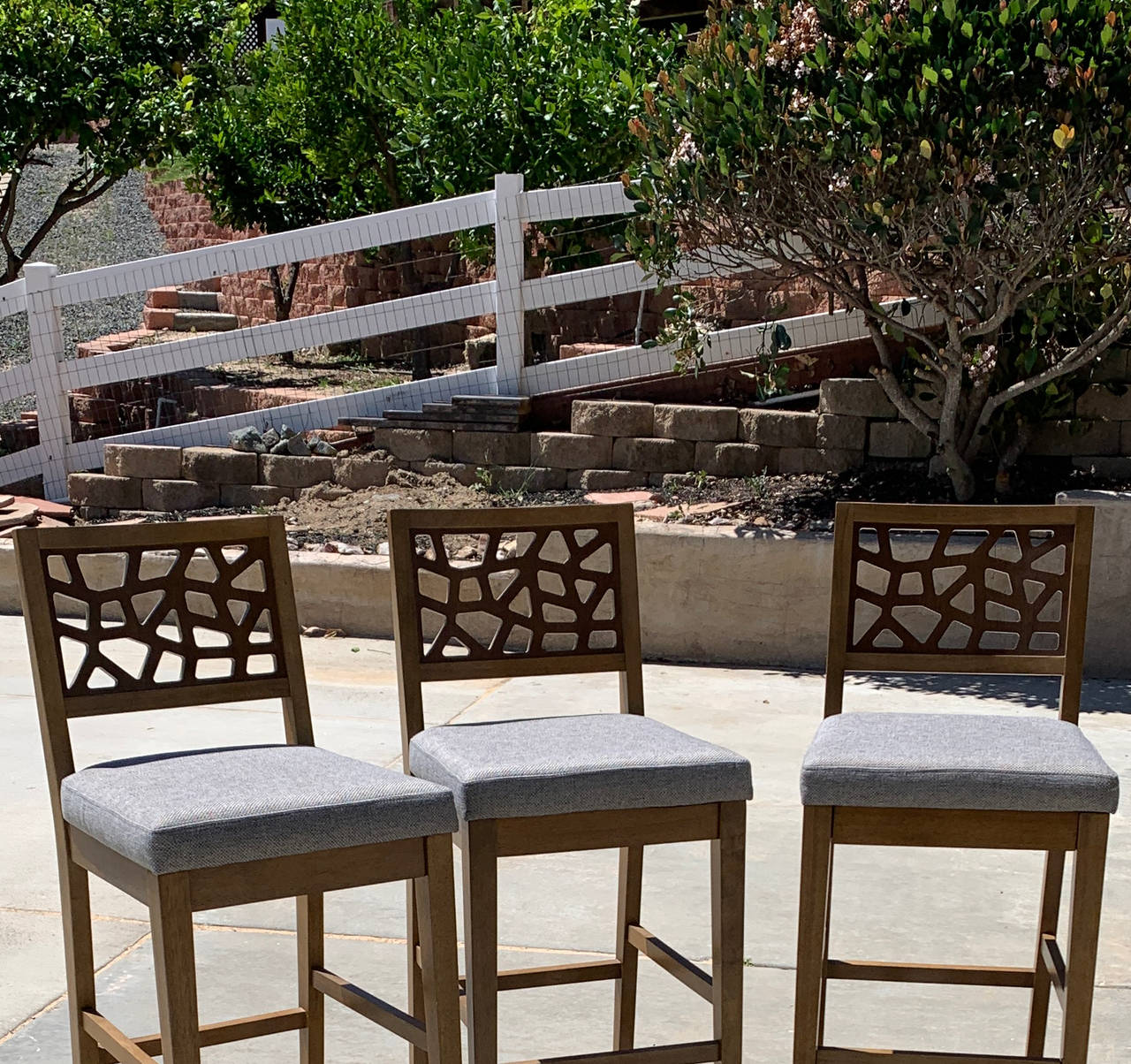 Geometric Cutout Back Bar Stools - Set of 3
