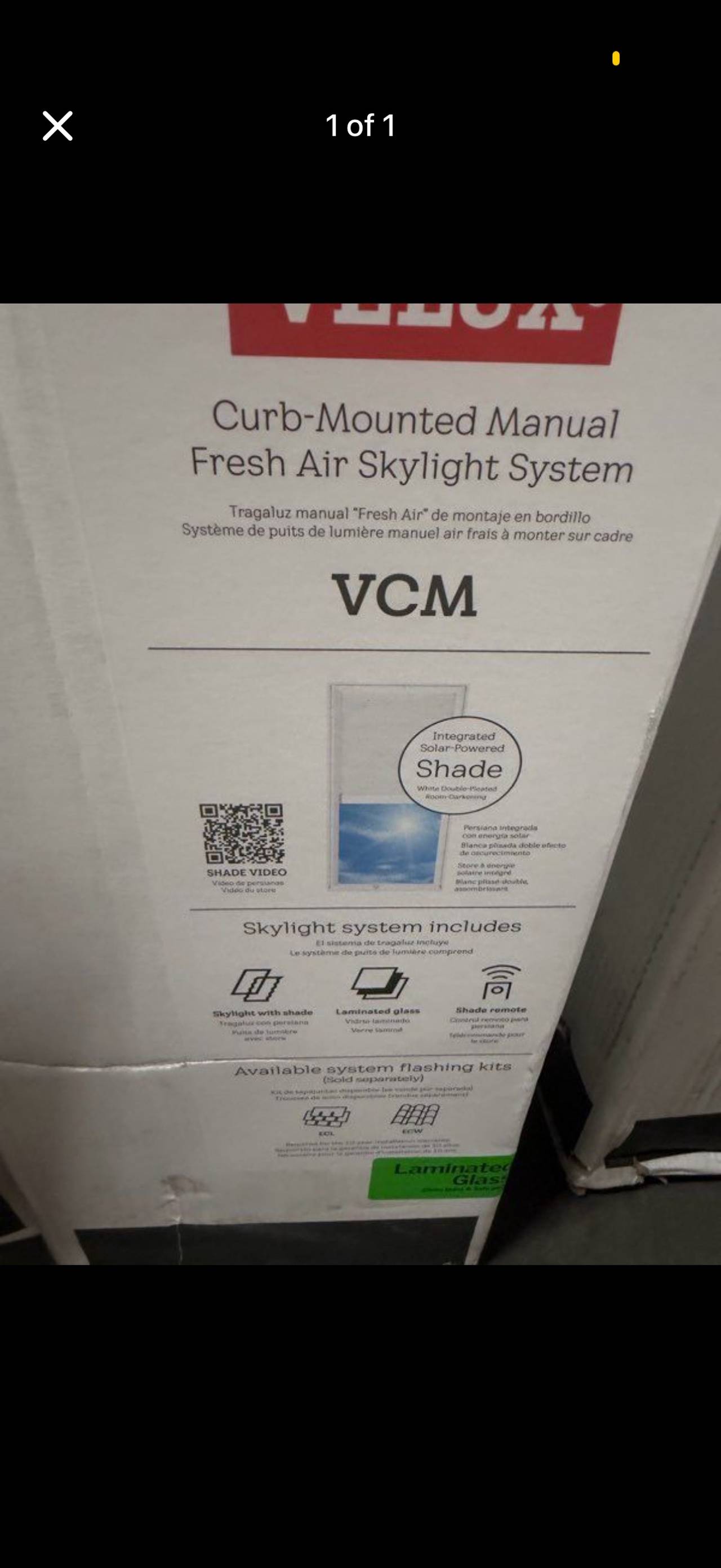 Velux VCM Curb-Mounted Manual Fresh Air Skylight System with Solar-Powered Shade