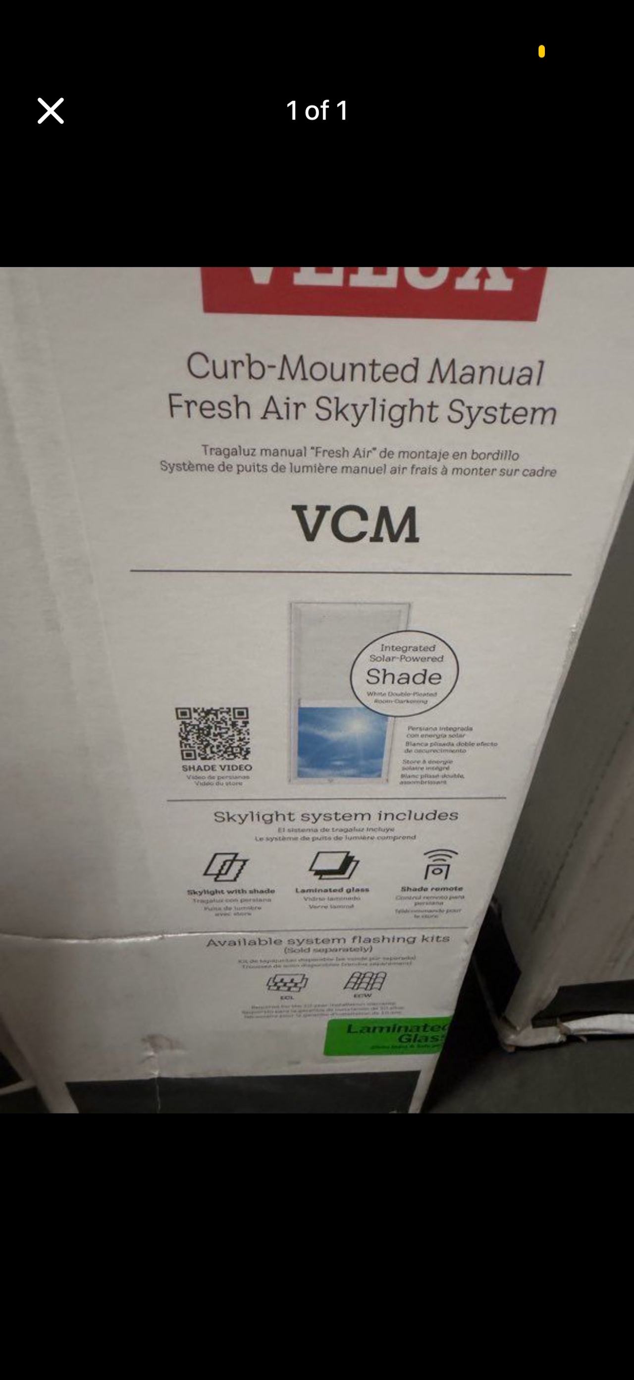Velux VCM Curb-Mounted Manual Fresh Air Skylight System with Solar-Powered Shade