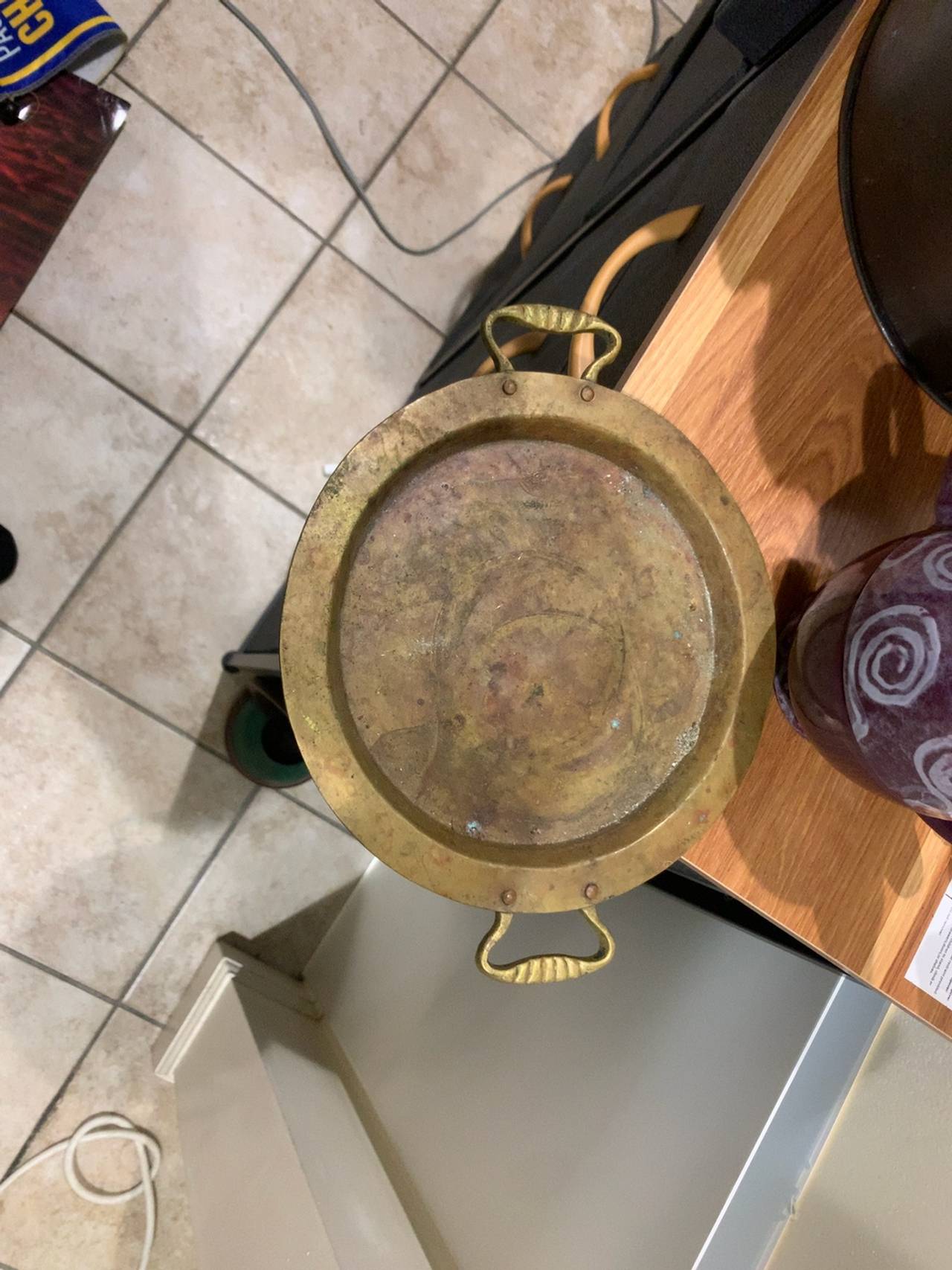 Brass Round Hammered Serving Tray