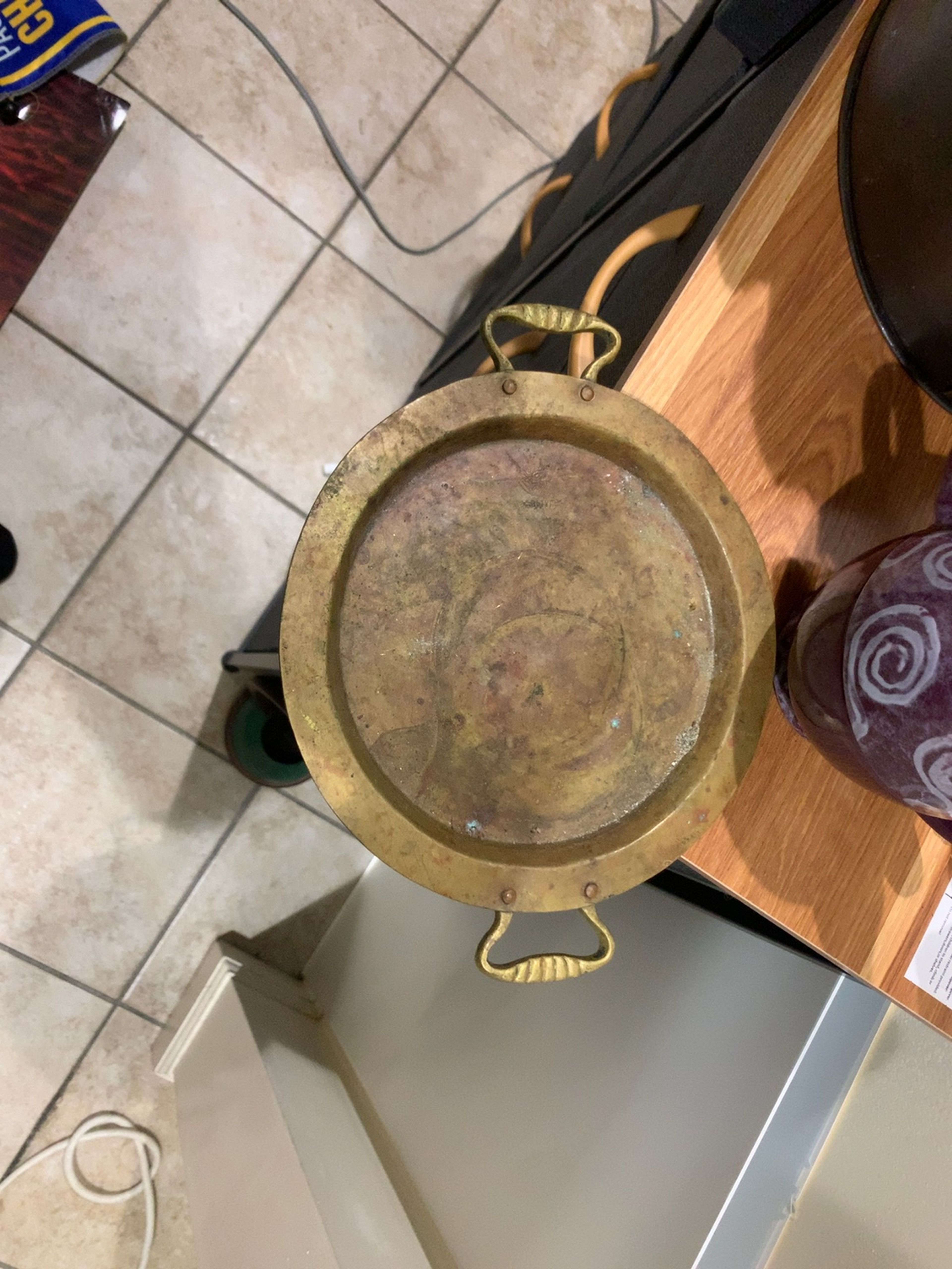 Brass Round Hammered Serving Tray