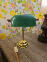 Green Glass Bankers Lamp with Brass Base - Image 2