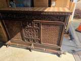Vintage Spanish Style Carved Wood Home Bar with Tile Top - Image 5