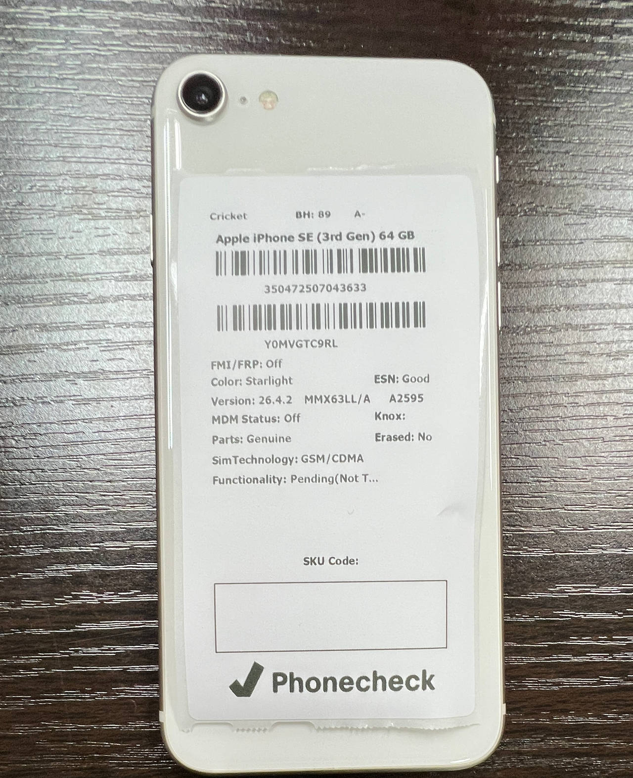 Apple iPhone SE (3rd Generation) 64GB Starlight-Cricket