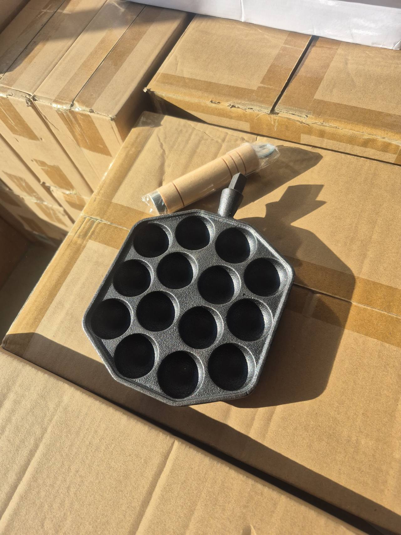 Cast Iron Takoyaki Pan with Wooden Handle