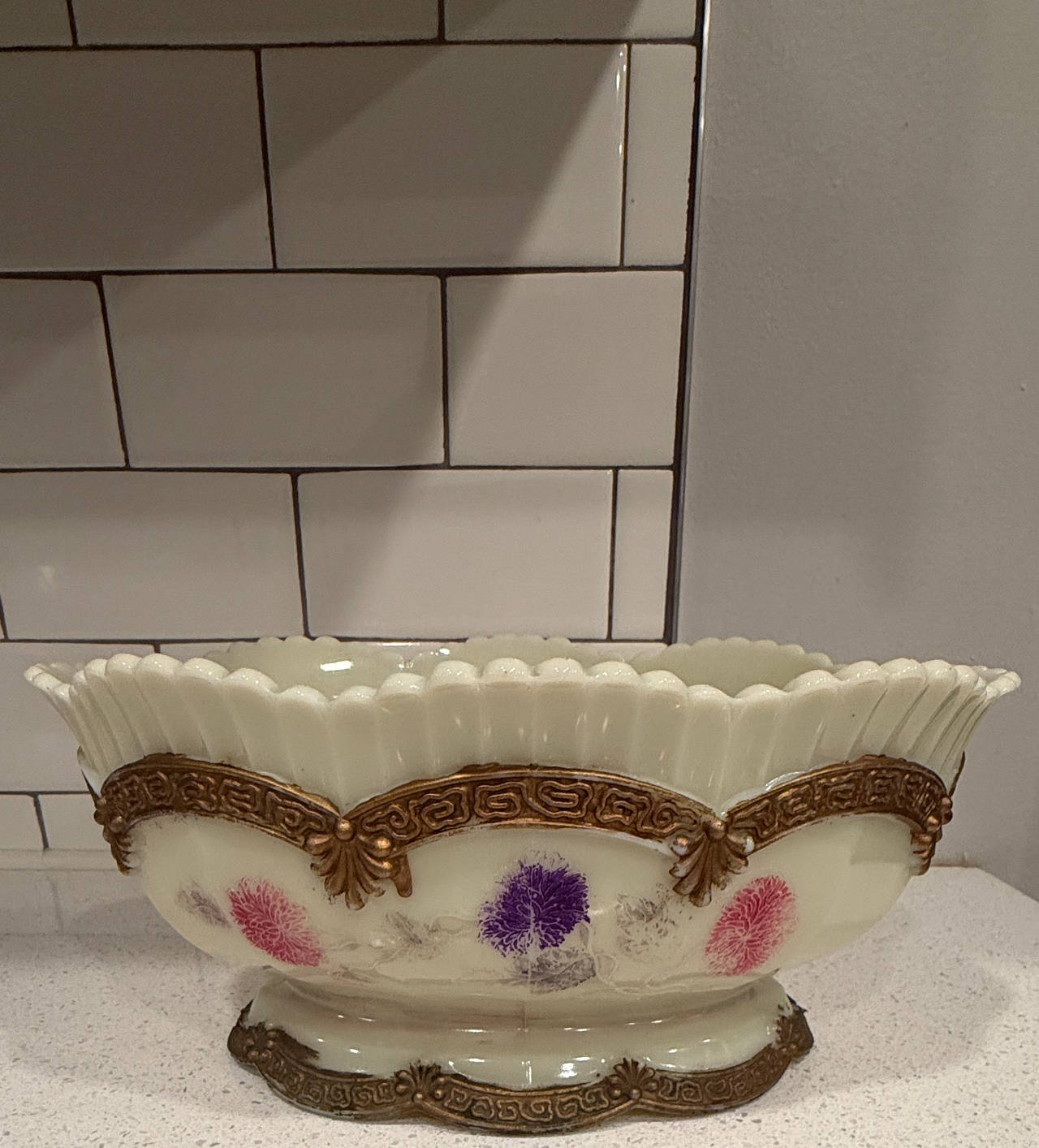 Westmoreland Victorian Milk Glass Bowl with Gilt Trim