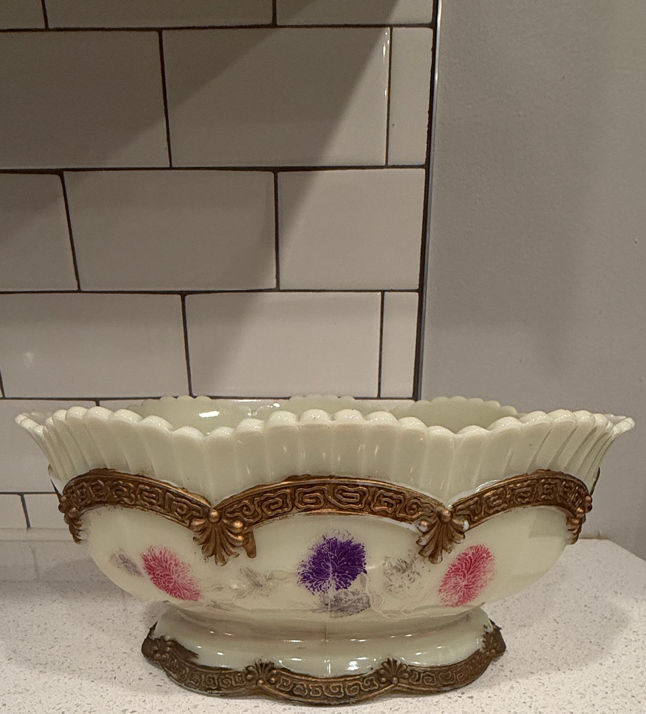 Westmoreland Victorian Milk Glass Bowl with Gilt Trim