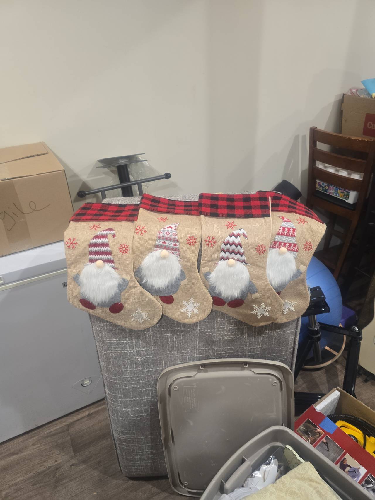 Gnome Burlap Christmas Stockings Set of 4