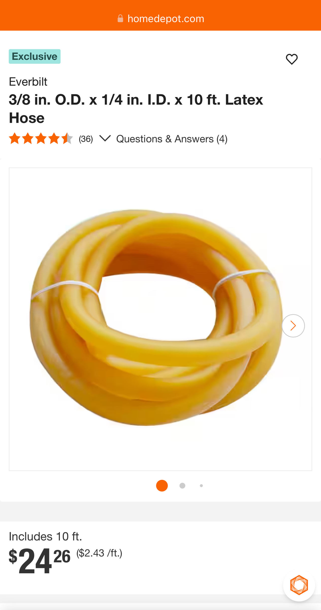 Everbilt 3/8 in. O.D. x 1/4 in. I.D. x 10 ft. Latex Hose