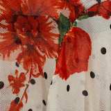 Objec Floral cover up Cardigan one size white with red roses and black polka dot - Image 5