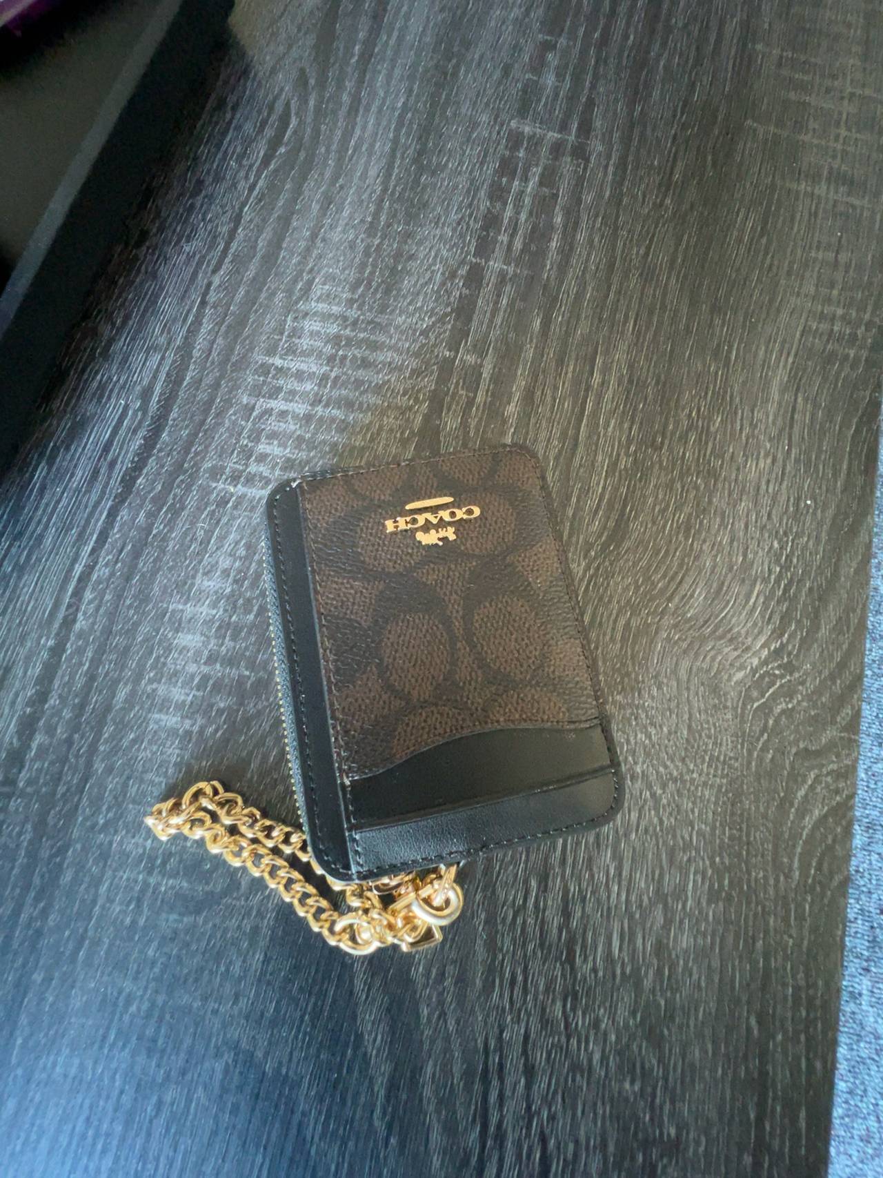 Coach Zip Card Case Signature Canvas Brown/Black