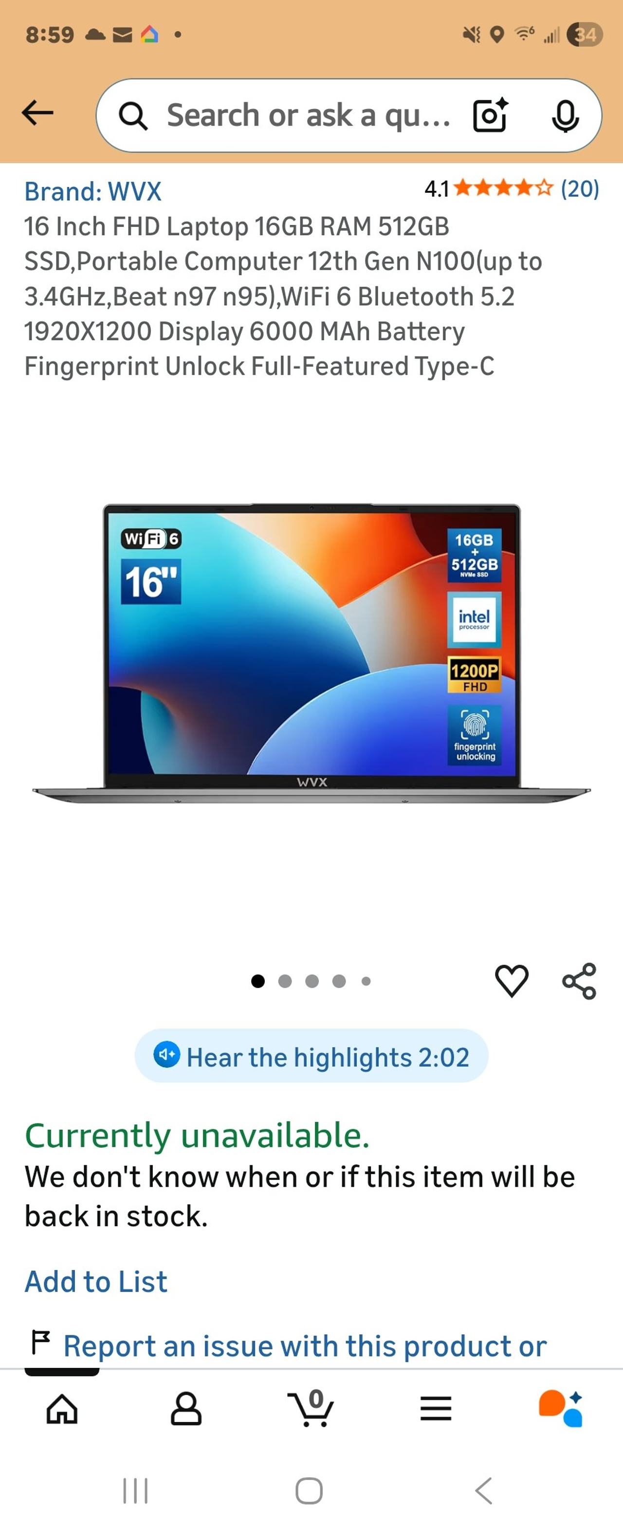 WVX 16 Inch FHD Laptop 16GB RAM 512GB SSD