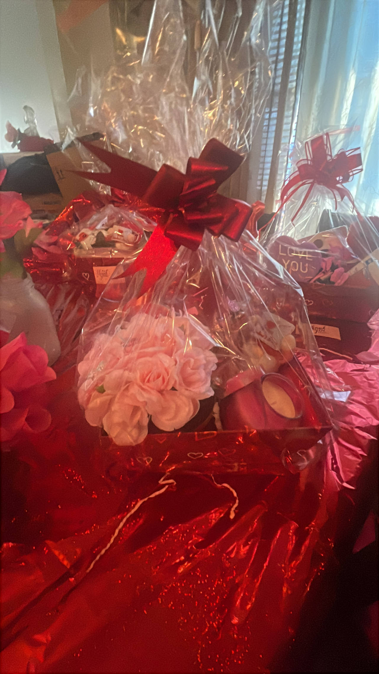 Valentine's Day Gift Basket with Roses and Candle