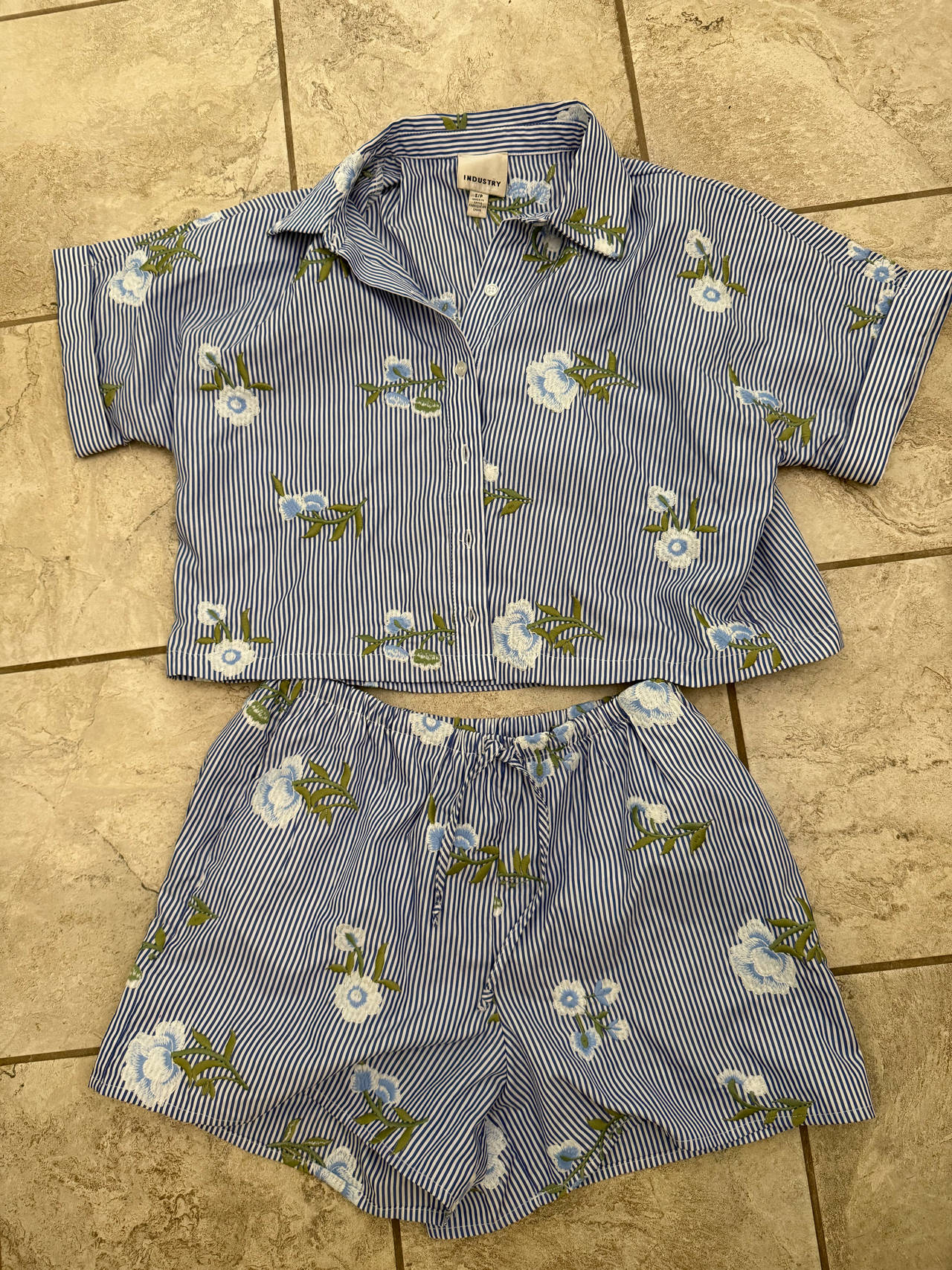 Industry Blue Striped Floral Two-Piece Set Size Small